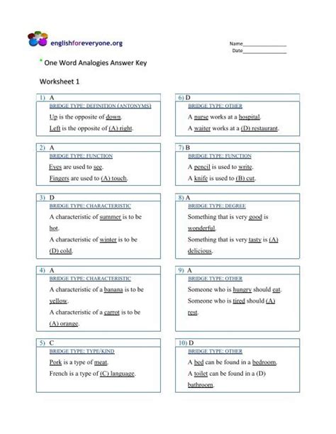 analogy worksheets with answer key.